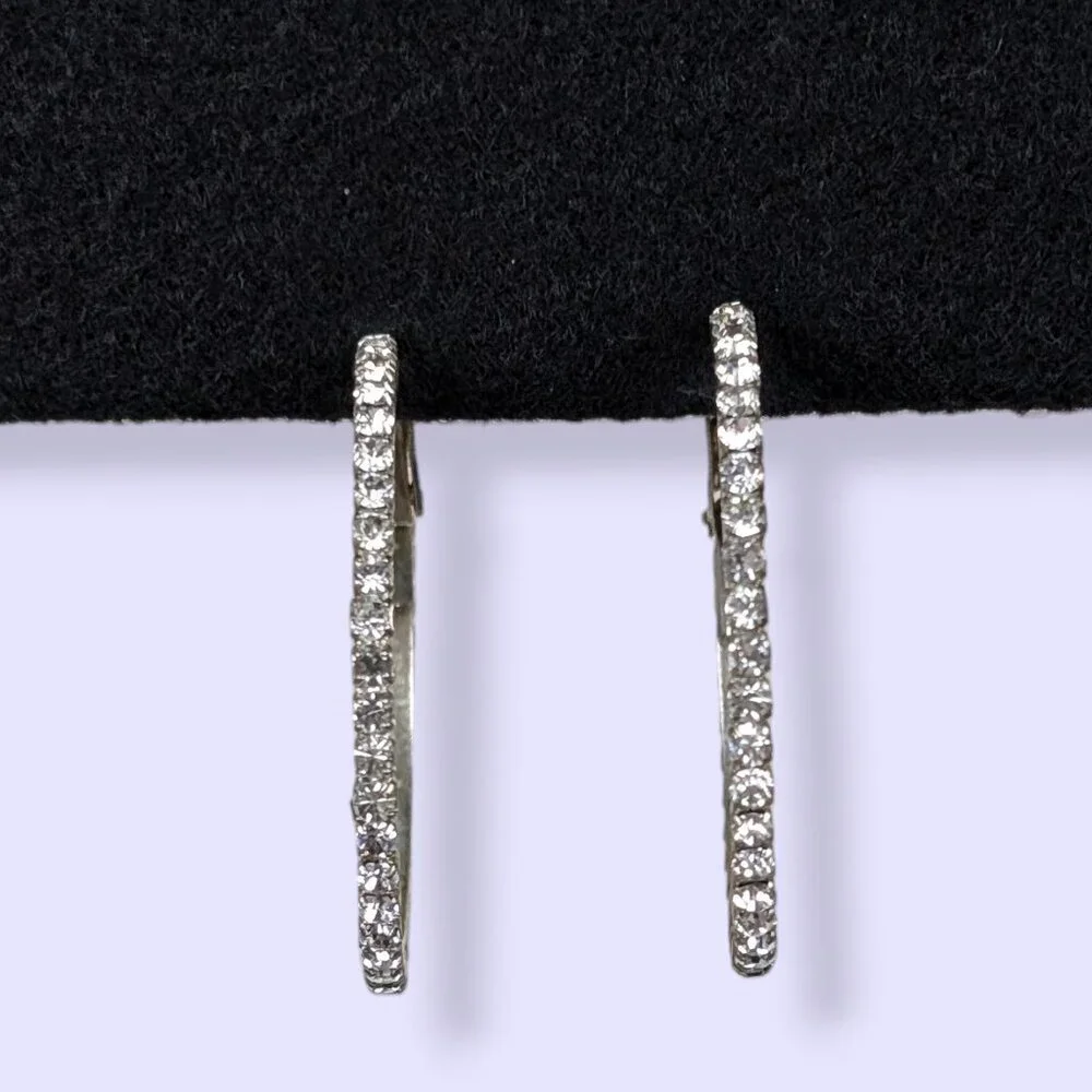 White Rhinestone Hoop Earrings - Picture 2 of 5